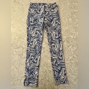 J. McLaughlin Blue and White Leaf Print Denim